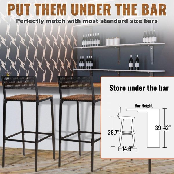 Restaurant Furniture | Rustic Bar Stools Counter Height Square Bar Chairs with Backrest 29″ 2 Set Restaurant & Food Service Restaurant Furniture