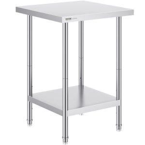 Restaurant Furniture | Stainless Steel Prep Table, 24 x 24 x 34 Inch, Heavy Duty Metal Worktable with 3 Adjustable Height Levels, Commercial Workstation for Kitchen Garage Restaurant Backyard Restaurant & Food Service Restaurant Furniture