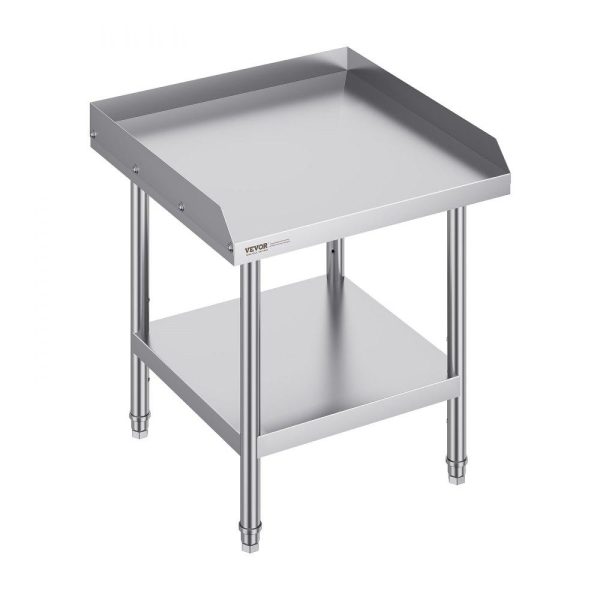 Restaurant Furniture | Stainless Steel Work Table, 24 x 24 x 26 Inch Commercial Food Prep Worktable, 3-Sided Backsplash Heavy Duty Prep Worktable, Metal Work Table with Adjustable Height for Restaurant Home Hotel Restaurant & Food Service Restaurant Furniture