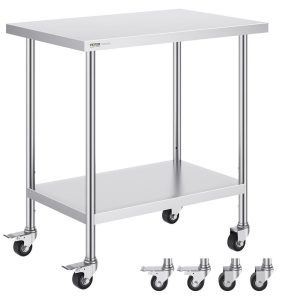 Restaurant Furniture | Stainless Steel Work Table 24 x 36 x 38 Inch, with 4 Wheels, 3 Adjustable Height Levels, Heavy Duty Food Prep Worktable for Commercial Kitchen Restaurant, Silver Restaurant & Food Service Restaurant Furniture