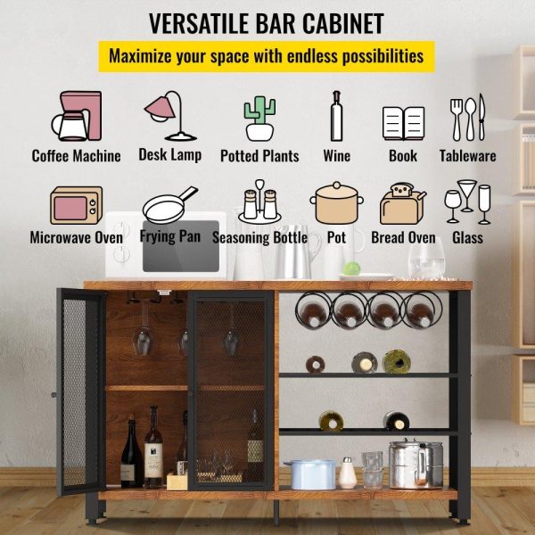 Restaurant Furniture | Wine Bar Cabinet with Removable Wine Rack, Wine Table for Liquor with Glass Holder, Wine Rack and Metal Sideboard, Farmhouse Wood Coffee Bar for Living Room, (47 Inch, Rustic Oak) Restaurant & Food Service Restaurant Furniture