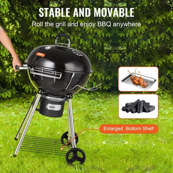 Cooking Equipment | 22″ Kettle Charcoal Grill, Premium Kettle Grill with Wheels Grate and Cover, Porcelain-Enameled Lid and Firebowl with Slide Out Ash Catcher Thermometer for BBQ, Camping, Picnic, Patio and Backyard Cooking Equipment Cooking Equipment