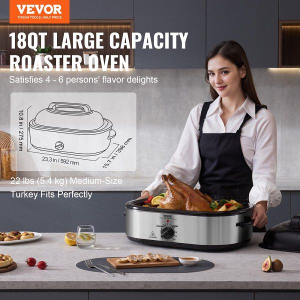 Cooking Equipment | Electric Roaster Oven, 18 QT Turkey Roaster Oven with Self-Basting Lid, 1450W Roaster Oven with Defrost & Warm Function, Adjustable Temperature, Removable Pan & Rack, Fits Turkeys Up to 22LBS Cooking Equipment Cooking Equipment