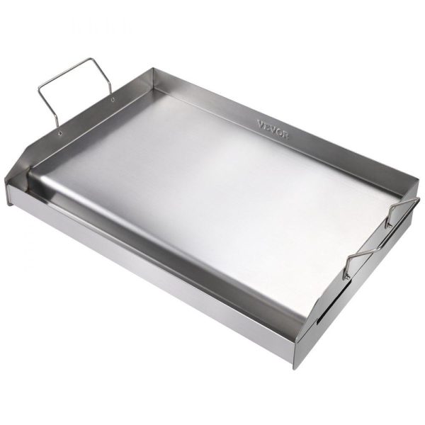 Cooking Equipment | Stove Top Griddle, 23.5″x16″ Pre-Seasoned Stainless Steel Griddle, Rectangular Double Burner Griddle Pan, Non-Stick Family Pan Cookware with Handles and Oil Groove, for BBQ, Gas Grills, Silver Cooking Equipment Cooking Equipment