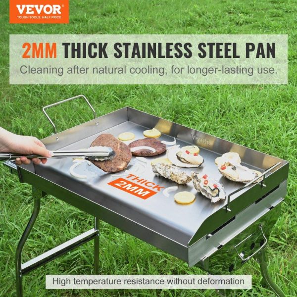 Cooking Equipment | Stove Top Griddle, 23.5″x16″ Pre-Seasoned Stainless Steel Griddle, Rectangular Double Burner Griddle Pan, Non-Stick Family Pan Cookware with Handles and Oil Groove, for BBQ, Gas Grills, Silver Cooking Equipment Cooking Equipment