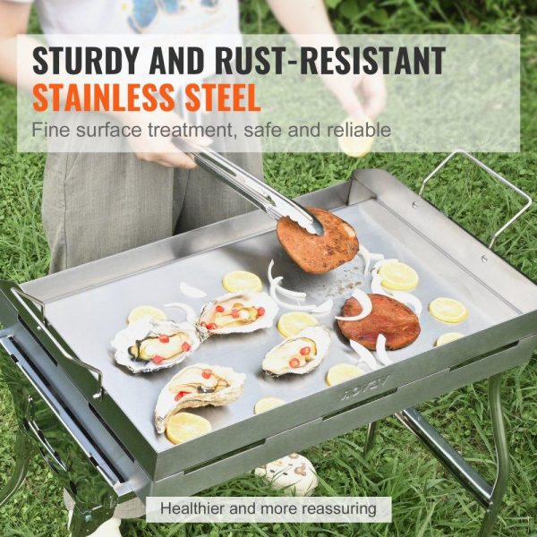 Cooking Equipment | Stove Top Griddle, 23.5″x16″ Pre-Seasoned Stainless Steel Griddle, Rectangular Double Burner Griddle Pan, Non-Stick Family Pan Cookware with Handles and Oil Groove, for BBQ, Gas Grills, Silver Cooking Equipment Cooking Equipment