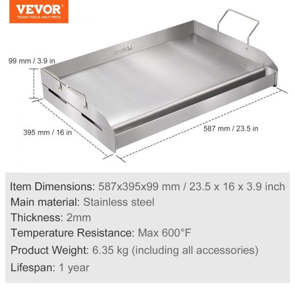 Cooking Equipment | Stove Top Griddle, 23.5″x16″ Pre-Seasoned Stainless Steel Griddle, Rectangular Double Burner Griddle Pan, Non-Stick Family Pan Cookware with Handles and Oil Groove, for BBQ, Gas Grills, Silver Cooking Equipment Cooking Equipment