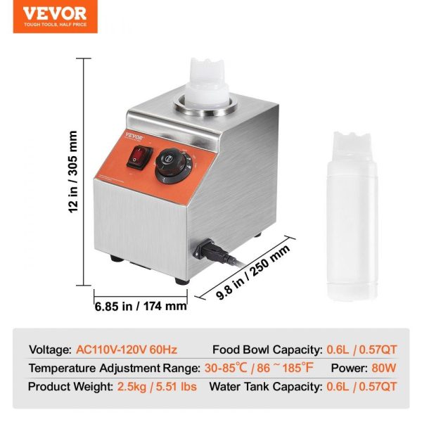 Food Display & Merchandising Equipment | Electric Bottle Warmer with Bottle, 0.57 Qt Commercial Cheese Dispenser, Hot Fudge Warmer 86-185℉ Temp Adjustable, Plastic Bottle Nacho Cheese Sauce Warmer for Hot Fudge Cheese Caramel, Square Food Display & Merchandising Equipment Food Display & Merchandising Equipment