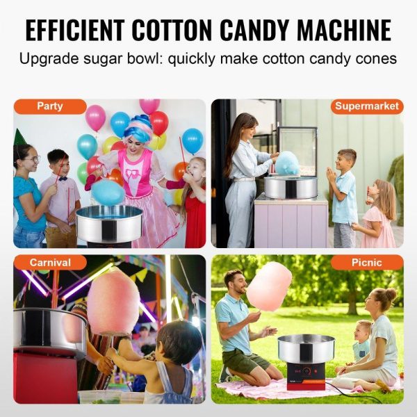 Food Display & Merchandising Equipment | Electric Cotton Candy Machine, 1000W Candy Floss Maker, Commercial Cotton Candy Machine with Stainless Steel Bowl, and Sugar Scoop, Perfect for Home Kids Birthday, Family Party (Red) Red Food Display & Merchandising Equipment Food Display & Merchandising Equipment