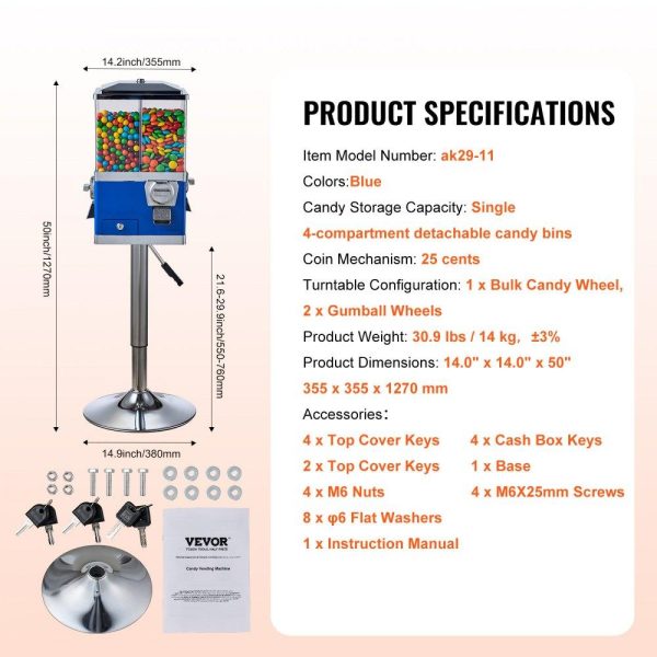 Food Display & Merchandising Equipment | Gumball Machine with Stand Vending Coin Bank Vintage Candy Dispenser Bule Blue Food Display & Merchandising Equipment Blue