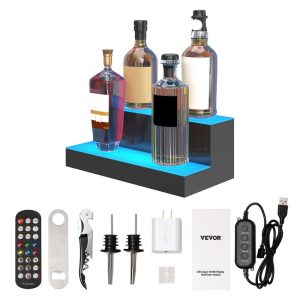 Food Display & Merchandising Equipment | LED Lighted Liquor Bottle Display Bar Shelf RF & App Control 16" 2-Step