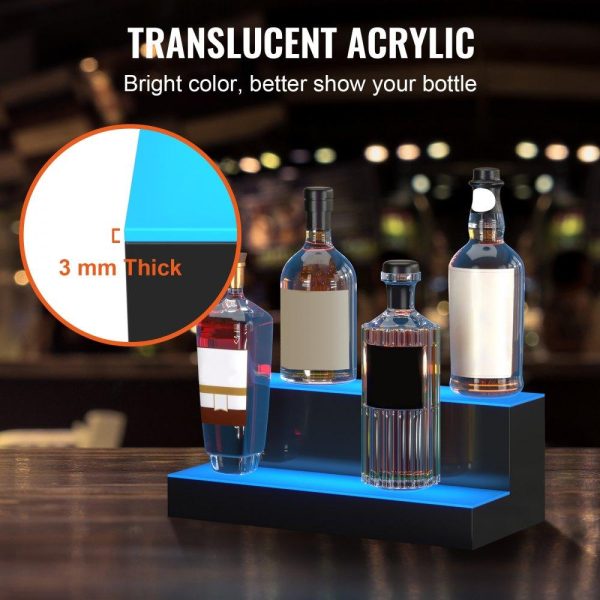 Food Display & Merchandising Equipment | LED Lighted Liquor Bottle Display Bar Shelf RF & App Control 16″ 2-Step Food Display & Merchandising Equipment Food Display & Merchandising Equipment