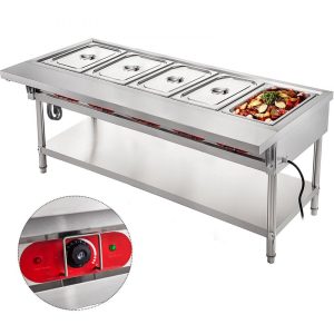 Food Holding & Warming Equipment | Commercial Electric Food Warmer 5 Pot Steam Table Food Warmer 18 Quart/Pan with Lids with 7 Inch Cutting Board Food Grade Stainless Steel Steam Table Serving Counter 220V 3750W for Restaurant Food Holding & Warming Equipment Food Holding & Warming Equipment