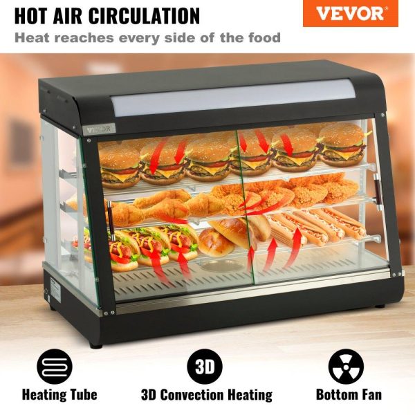 Food Holding & Warming Equipment | Commercial Food Warmer Display, 3 Tiers, 1800W Pizza Warmer w/ 3D Heating 3-Color Lighting Bottom Fan, Countertop Pastry Warmer w/Temp Knob Display 0.6L Water Tray, Stainless Frame Glass Doors Food Holding & Warming Equipment Food Holding & Warming Equipment