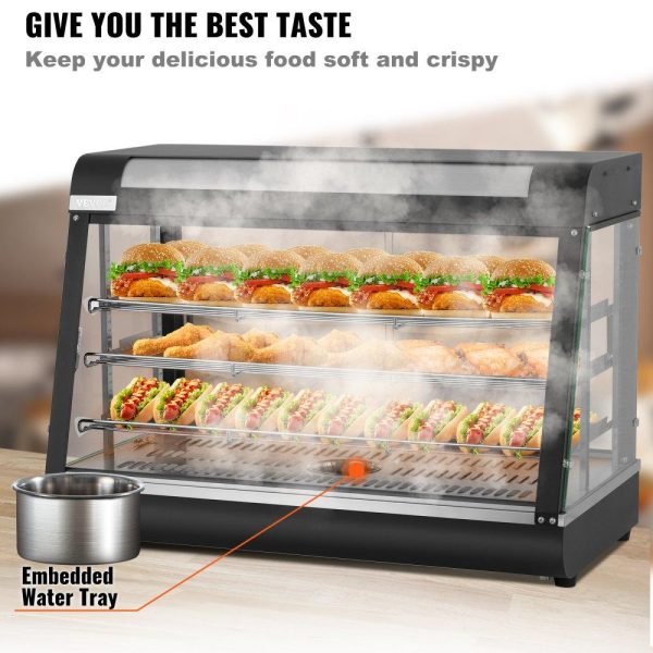 Food Holding & Warming Equipment | Commercial Food Warmer Display, 3 Tiers, 1800W Pizza Warmer w/ 3D Heating 3-Color Lighting Bottom Fan, Countertop Pastry Warmer w/Temp Knob Display 0.6L Water Tray, Stainless Frame Glass Doors Food Holding & Warming Equipment Food Holding & Warming Equipment