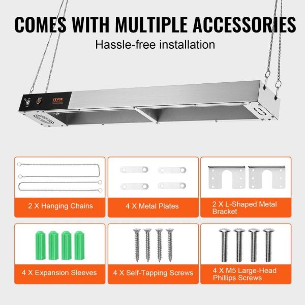 Food Holding & Warming Equipment | French Fry Food Warmer, 850W Commercial Strip Food Heating Lamp, Electric Stainless Steel Warming Light Dump Station, Overhead 104-122°F Fries Warmer for Chip Buffet Kitchen Restaurant, Silver Food Holding & Warming Equipment Food Holding & Warming Equipment