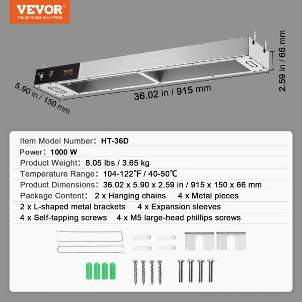 Food Holding & Warming Equipment | French Fry Food Warmer, 850W Commercial Strip Food Heating Lamp, Electric Stainless Steel Warming Light Dump Station, Overhead 104-122°F Fries Warmer for Chip Buffet Kitchen Restaurant, Silver Food Holding & Warming Equipment Food Holding & Warming Equipment