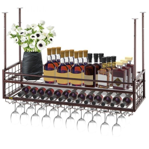 Storage & Organization | Ceiling Wine Glass Rack, 46.9 x 11.8 inch Hanging Wine Glass Rack, 18.9-35.8 inch Height Adjustable Hanging Wine Rack Cabinet, Coppery Wall-Mounted Wine Glass Rack Perfect for Bar Cafe Kitchen Copper Stains Restaurant & Food Service Copper Stains