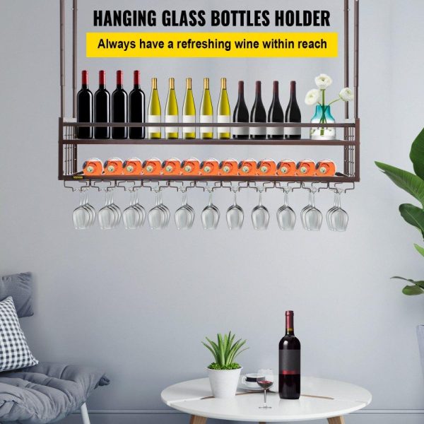 Storage & Organization | Ceiling Wine Glass Rack, 46.9 x 11.8 inch Hanging Wine Glass Rack, 18.9-35.8 inch Height Adjustable Hanging Wine Rack Cabinet, Coppery Wall-Mounted Wine Glass Rack Perfect for Bar Cafe Kitchen Copper Stains Restaurant & Food Service Copper Stains