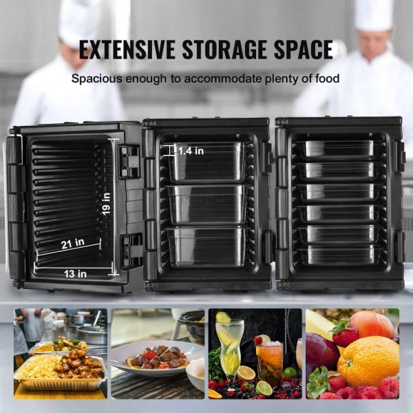 Storage & Organization | Insulated Food Pan Carrier, 82 Qt Hot Box for Catering, LLDPE Food Box Carrier w/ Double Buckles, Front Loading Food Warmer w/ Handles, Stackable End Loader for Restaurant, Canteen, etc. Black Restaurant & Food Service Storage & Organization