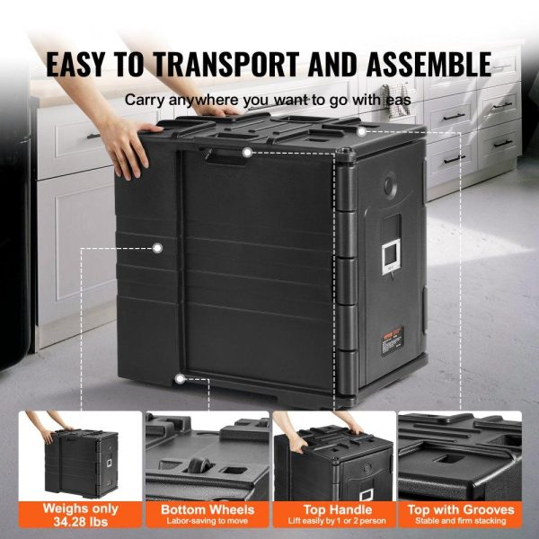 Storage & Organization | Insulated Food Pan Carrier, 82 Qt Hot Box for Catering, LLDPE Food Box Carrier w/ Double Buckles, Front Loading Food Warmer w/ Handles, Stackable End Loader for Restaurant, Canteen, etc. Black Restaurant & Food Service Storage & Organization