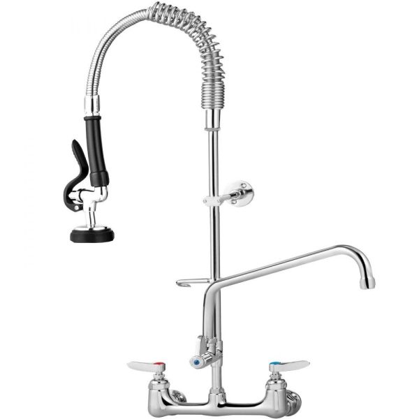 Restaurant Faucets & Plumbing & Sinks | Commercial Faucet with Pre-Rinse Sprayer, 8″ Adjustable Center Wall Mount Kitchen Faucet with 12″ Swivel Spout, 25″ Height Compartment Sink Faucet for Industrial Restaurant, Lead-Free Brass Restaurant & Food Service Restaurant Faucets & Plumbing & Sinks