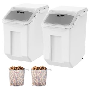 Smallwares | Ingredient Storage Bin, 2 x 15L Dispenser Bin with 2 Measuring Cups, Attachable Casters and Airtight Lid, 2 Pcs/Set Dog Pet Food Storage Container, PP Material Kitchen Rice Cereal Flour Bin Restaurant & Food Service Smallwares