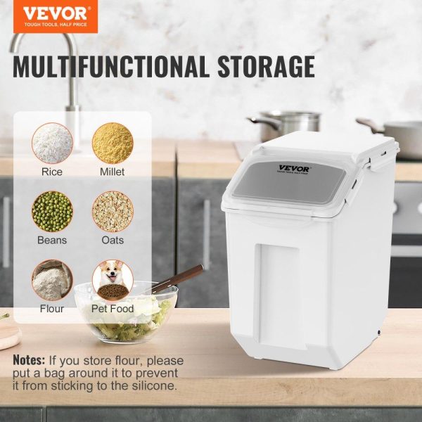 Smallwares | Ingredient Storage Bin, 2 x 15L Dispenser Bin with 2 Measuring Cups, Attachable Casters and Airtight Lid, 2 Pcs/Set Dog Pet Food Storage Container, PP Material Kitchen Rice Cereal Flour Bin Restaurant & Food Service Smallwares