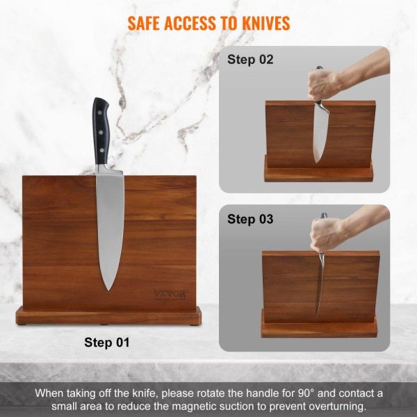 Smallwares | Magnetic Knife Block, 12 inch Home Kitchen Knife Holder, Double Sided Magnetic Knife Stand, Multifunctional Storage Acacia Wood Knives Rack, Cutlery Display Organizer for Knives, Utensils, Tools Restaurant & Food Service Smallwares