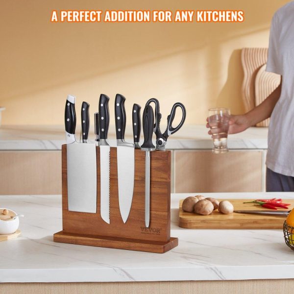 Smallwares | Magnetic Knife Block, 12 inch Home Kitchen Knife Holder, Double Sided Magnetic Knife Stand, Multifunctional Storage Acacia Wood Knives Rack, Cutlery Display Organizer for Knives, Utensils, Tools Restaurant & Food Service Smallwares