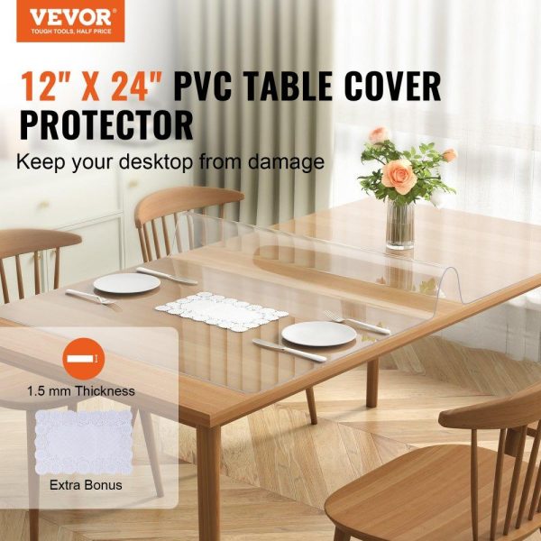 Tabletop | Clear Table Cover Protector, 12″ x 24″/306 x 614 mm Table Cover, 1.5 mm Thick PVC Plastic Tablecloth, Waterproof Desktop Protector for Writing Desk, Coffee Table, Dining Room Table Restaurant & Food Service Tabletop